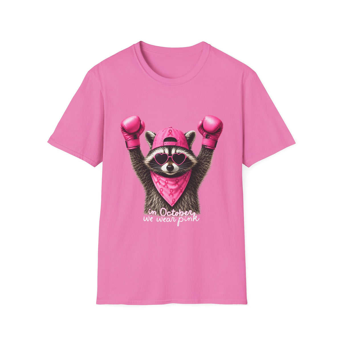 Pink Raccoon Boxing Tee – "In October We Wear Pink" Breast Cancer Awareness T-Shirt