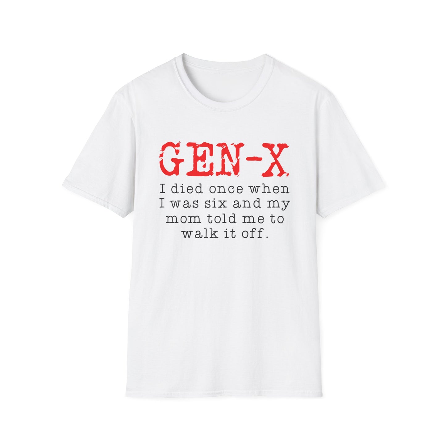 Gen‑X T-Shirt — Vintage Red Stamp "GEN‑X" with Funny Retro Quote