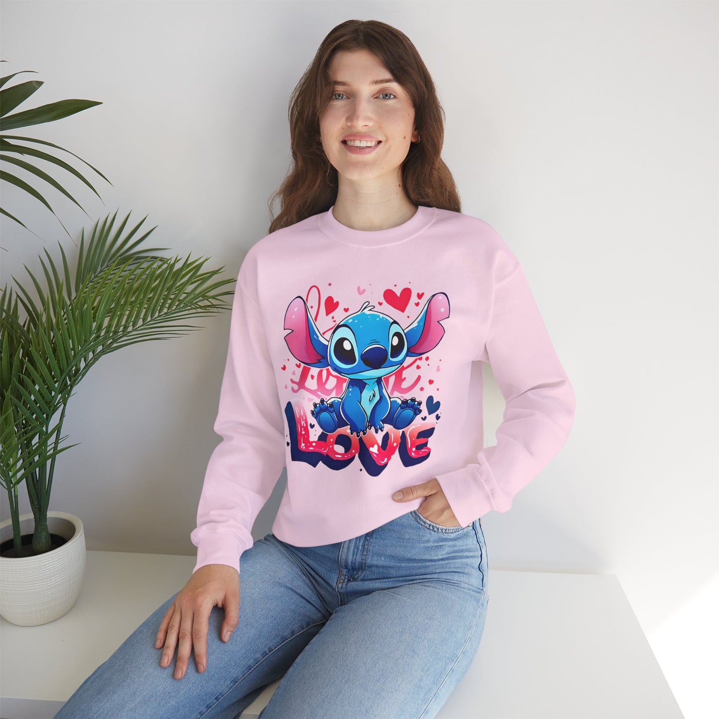 Cute Stitch 'Love' Crewneck Sweatshirt — Pink Valentine’s Gift