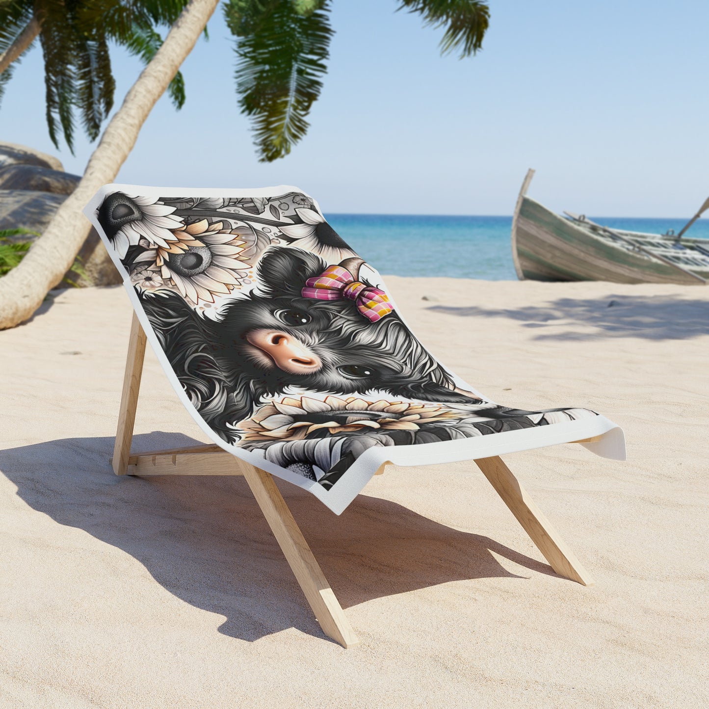 Cute Highland Calf Beach Towel — Sunflower Cow Design