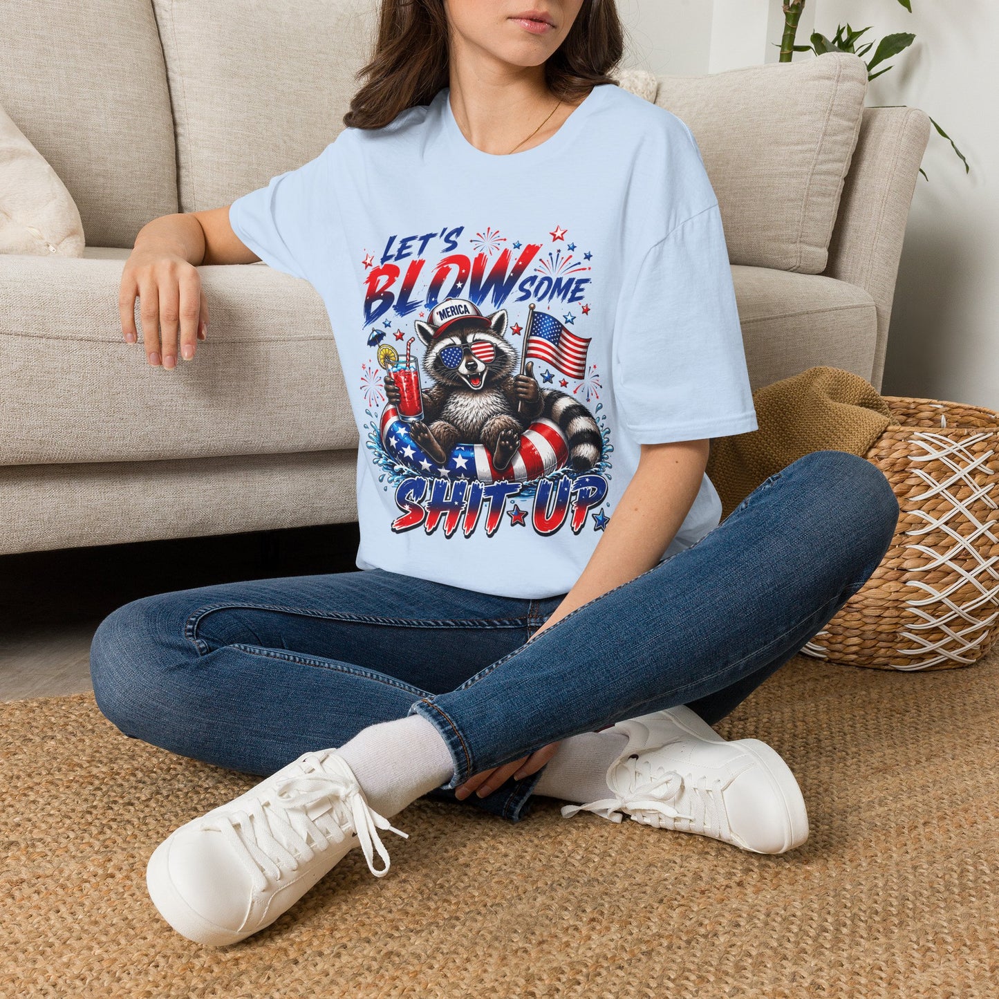 Let's Blow Some Shit Up T-Shirt — Patriotic Fireworks Racoon 4th of July Tee