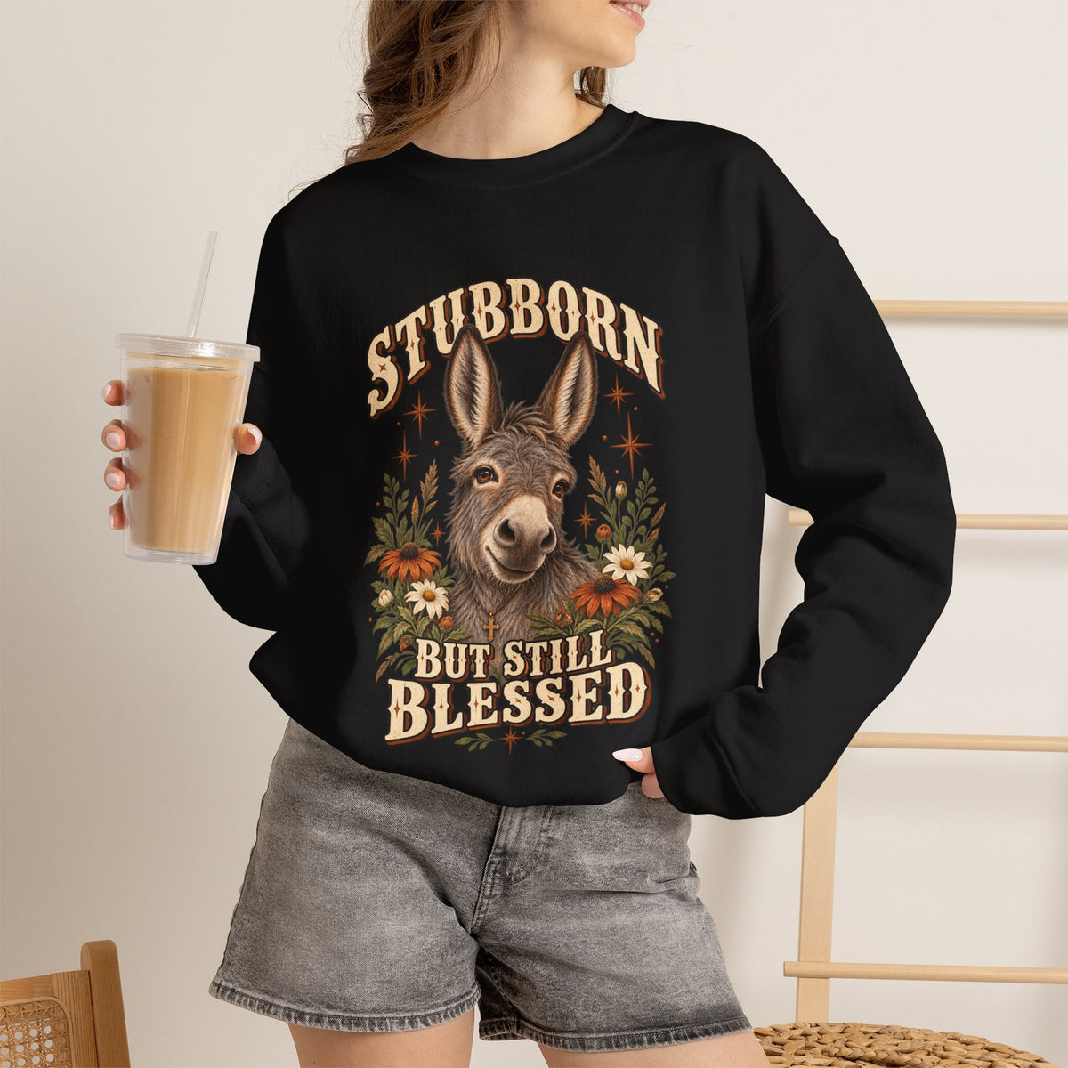 Stubborn But Still Blessed Sweatshirt — Donkey Graphic Crewneck