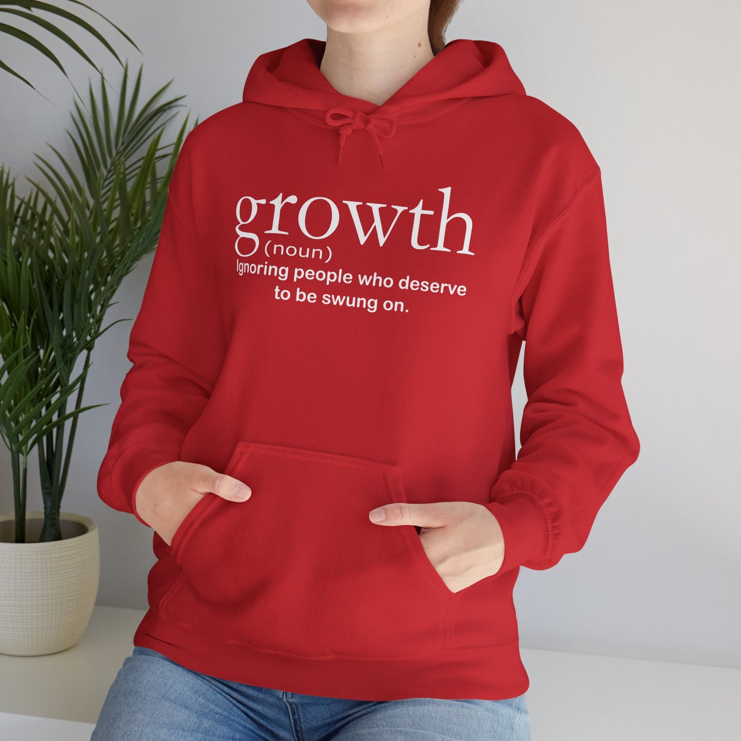 Hoodie — "growth (noun) Ignoring people who deserve to be swung on." Motivational Black Pullover