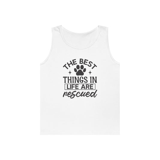 Rescued Pets Tank Top — "The Best Things in Life Are Rescued" Paw Print Tee