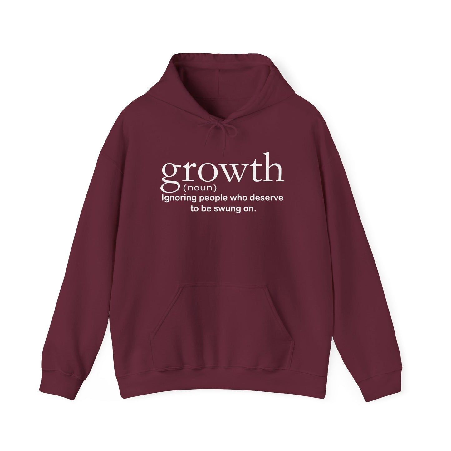 Hoodie — "growth (noun) Ignoring people who deserve to be swung on." Motivational Black Pullover