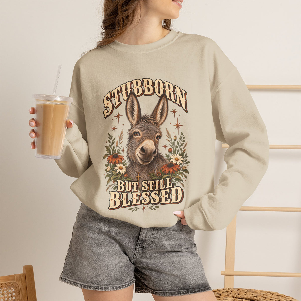 Stubborn But Still Blessed Sweatshirt — Donkey Graphic Crewneck