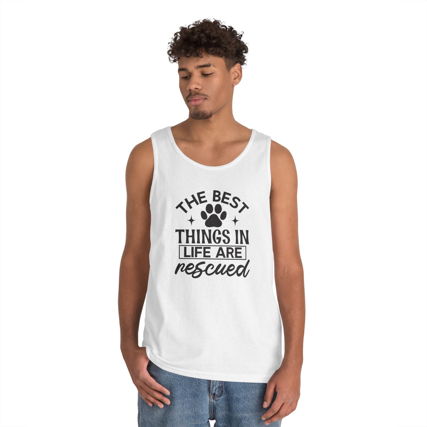 Rescued Pets Tank Top — "The Best Things in Life Are Rescued" Paw Print Tee