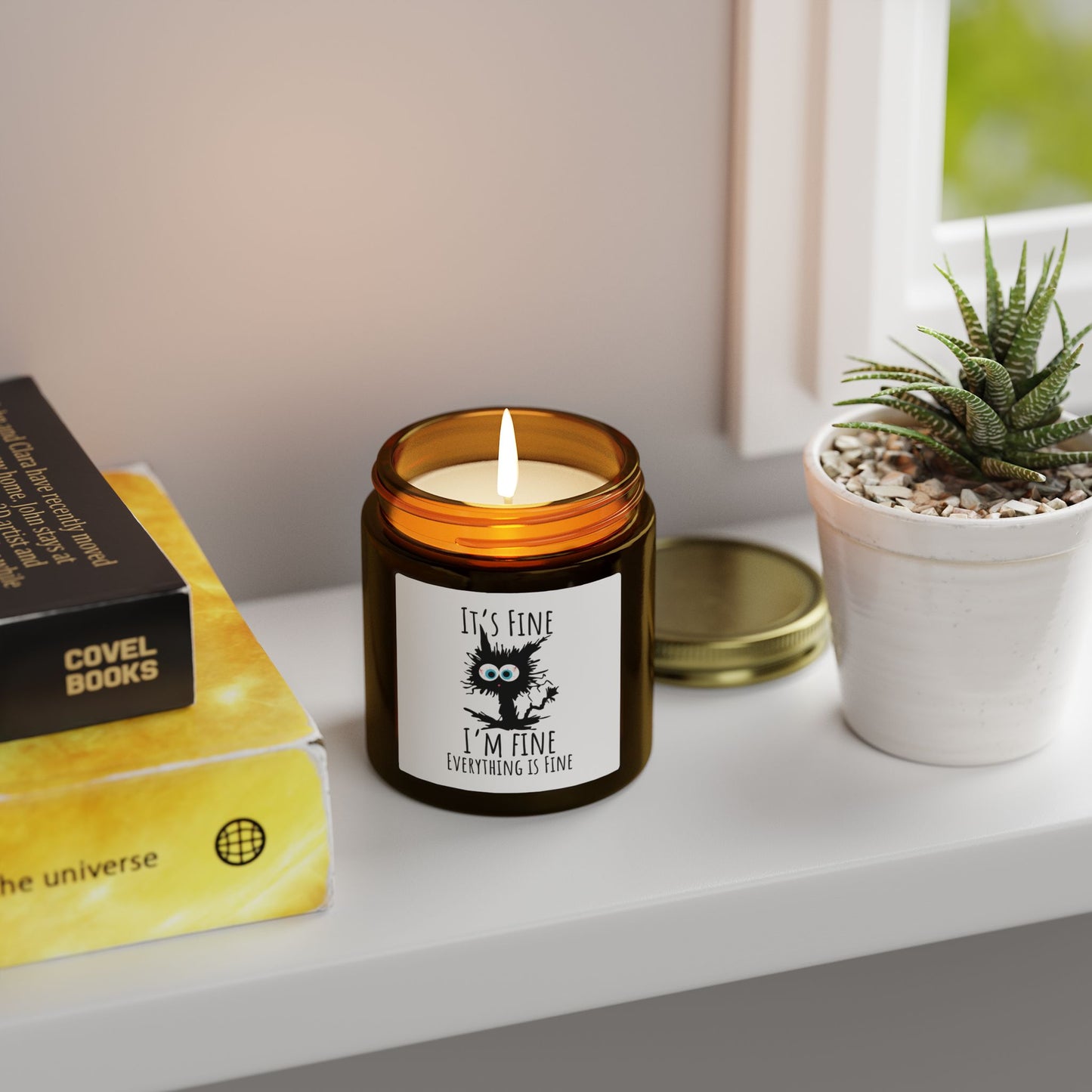 Coconut Apricot Candle — "It's Fine, I'm Fine" Funny Stress-Relief Scented Candle (4oz/9oz)
