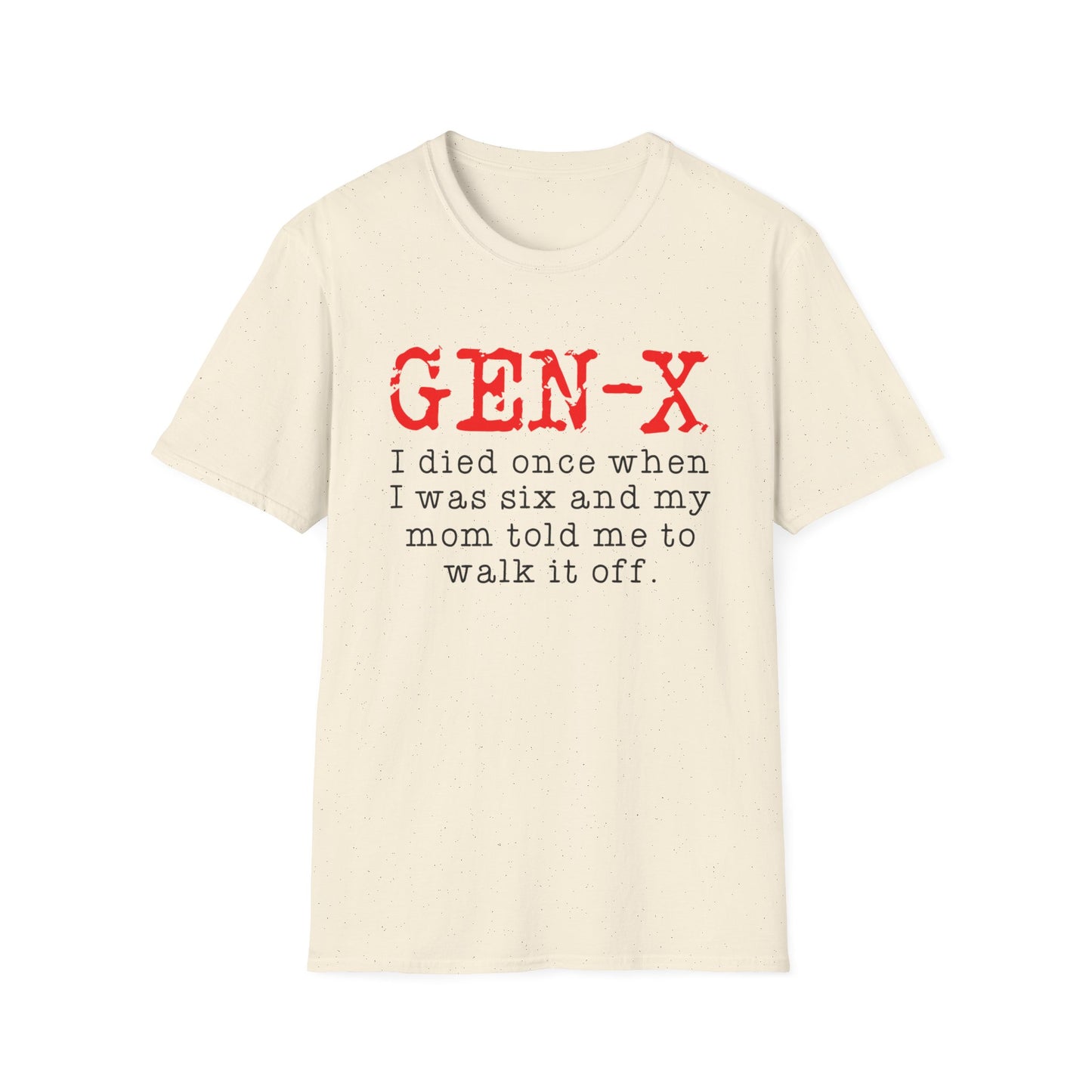 Gen‑X T-Shirt — Vintage Red Stamp "GEN‑X" with Funny Retro Quote