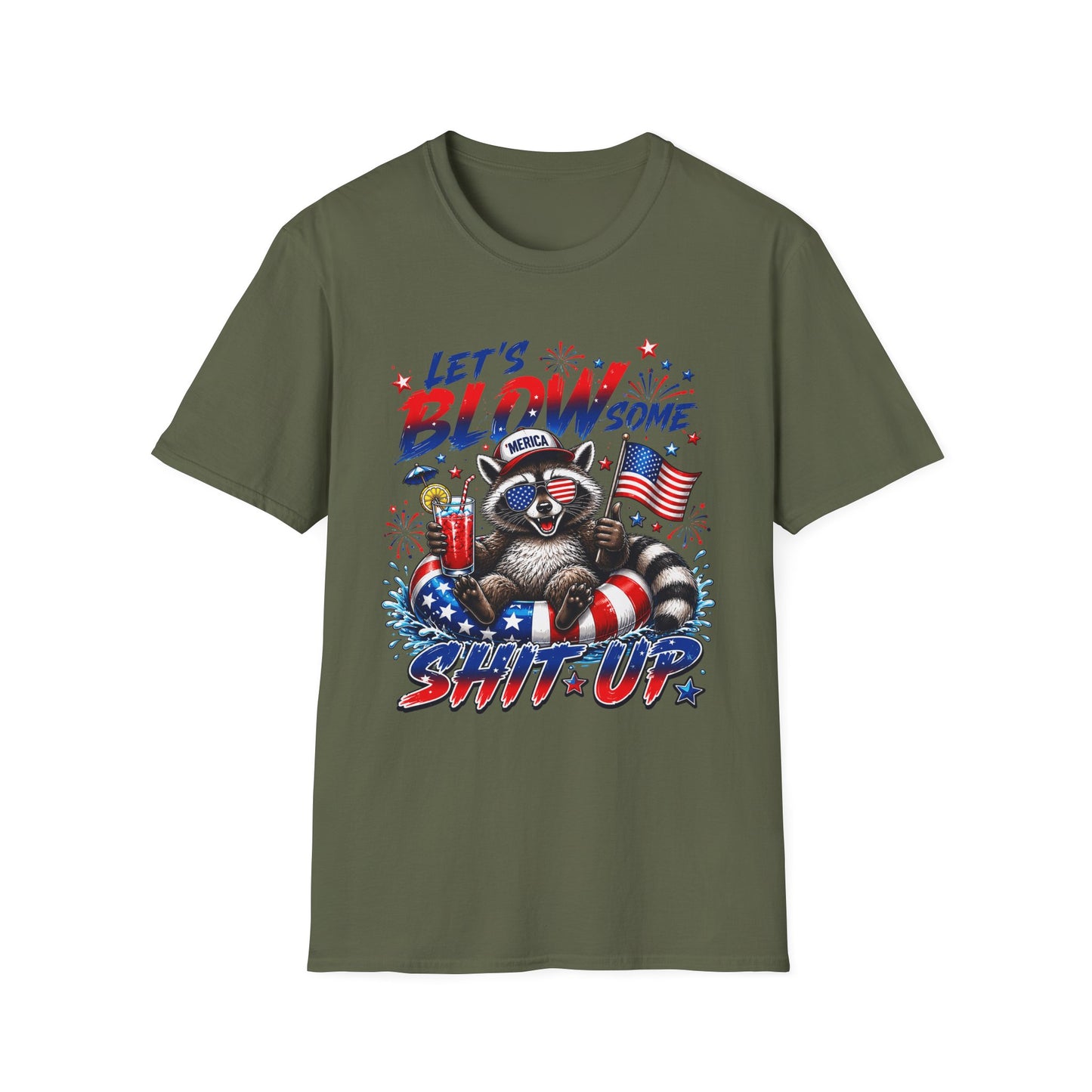 Let's Blow Some Shit Up T-Shirt — Patriotic Fireworks Racoon 4th of July Tee
