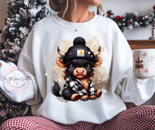 Highland cow in flannel Sweatshirt